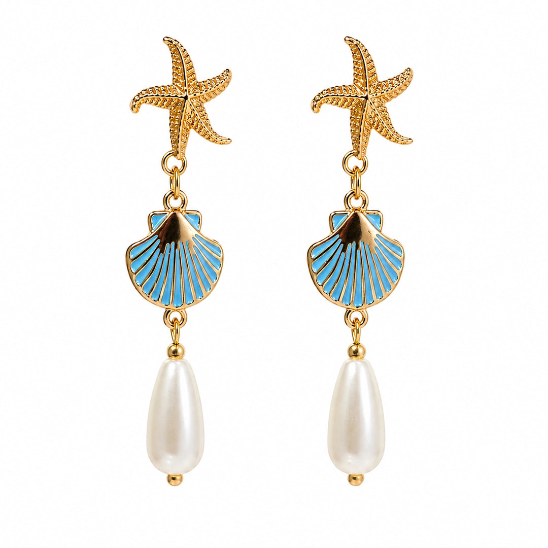 Ocean Shell Pearl Drop Earrings