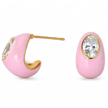 Blush Pink Crystal Stud Hoop Earrings
