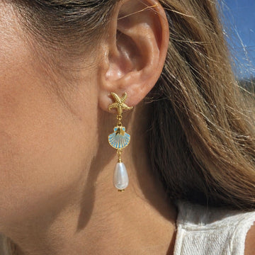 Ocean Shell Pearl Drop Earrings