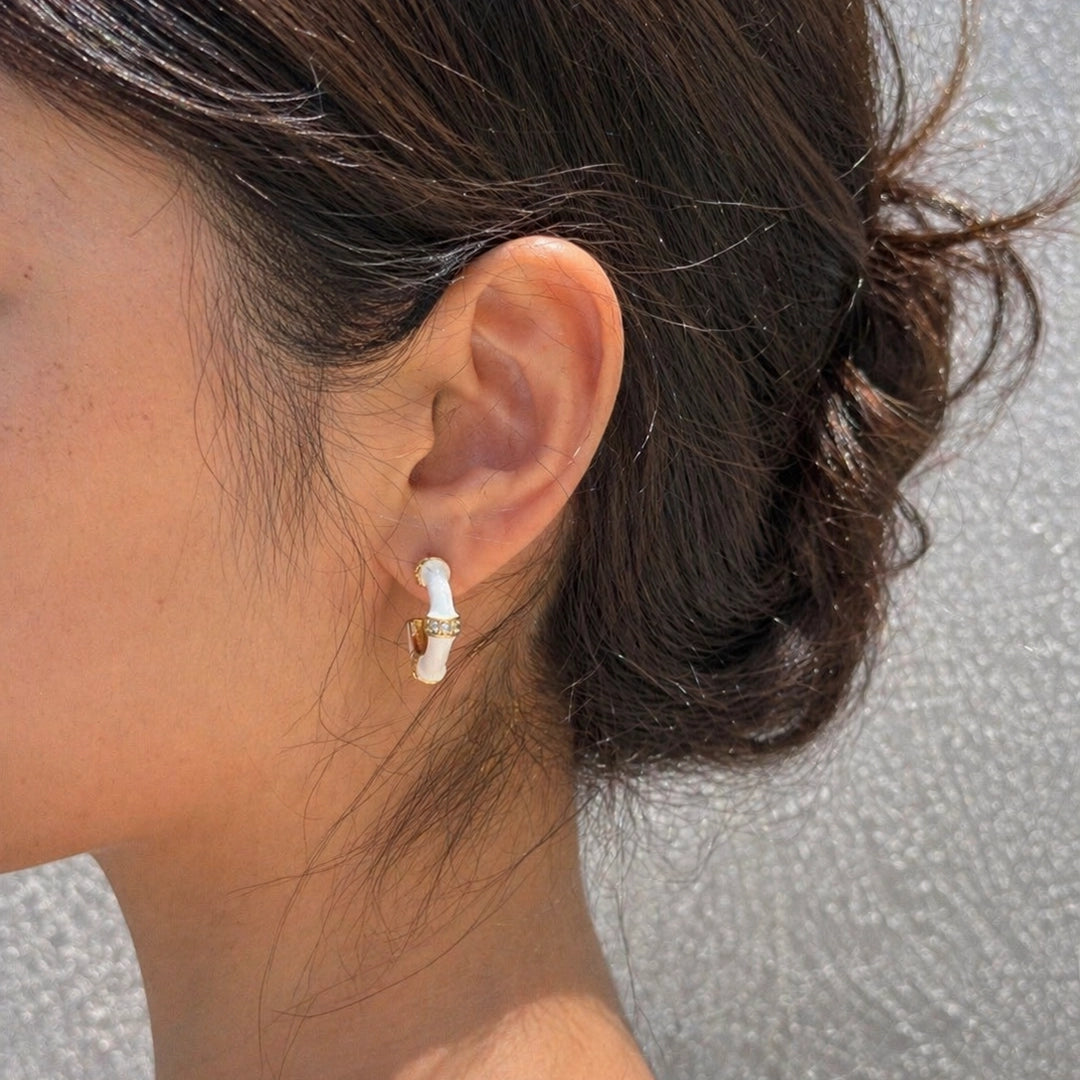 Ivory Crystal Bamboo Hoop Earrings