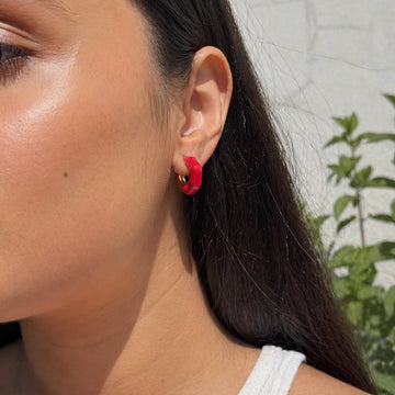 Ruby Glow Enamel Hoop Earrings