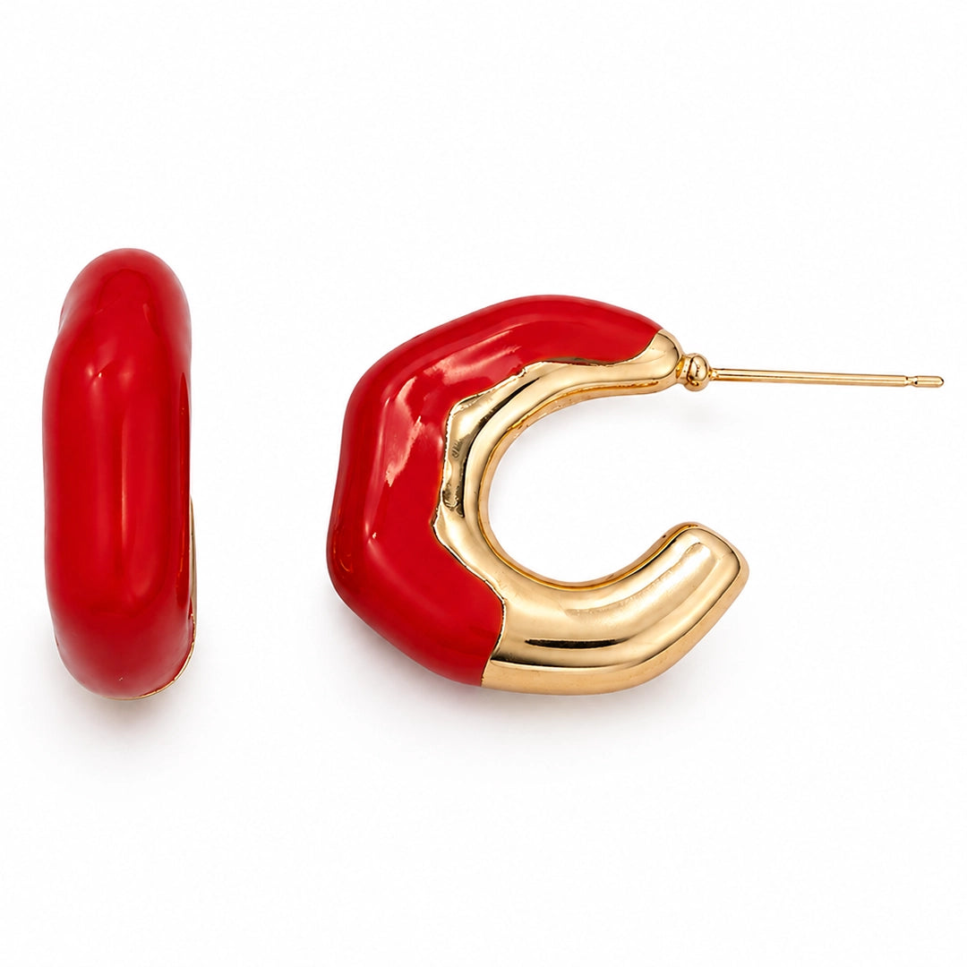Ruby Glow Enamel Hoop Earrings