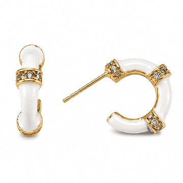 Ivory Crystal Bamboo Hoop Earrings
