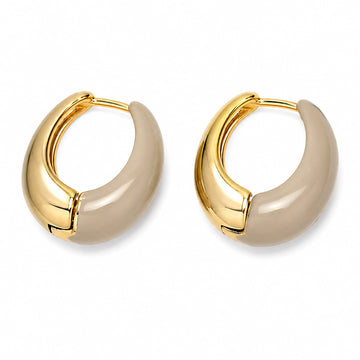 Champagne Beige Half-Enamel Hoop Earrings