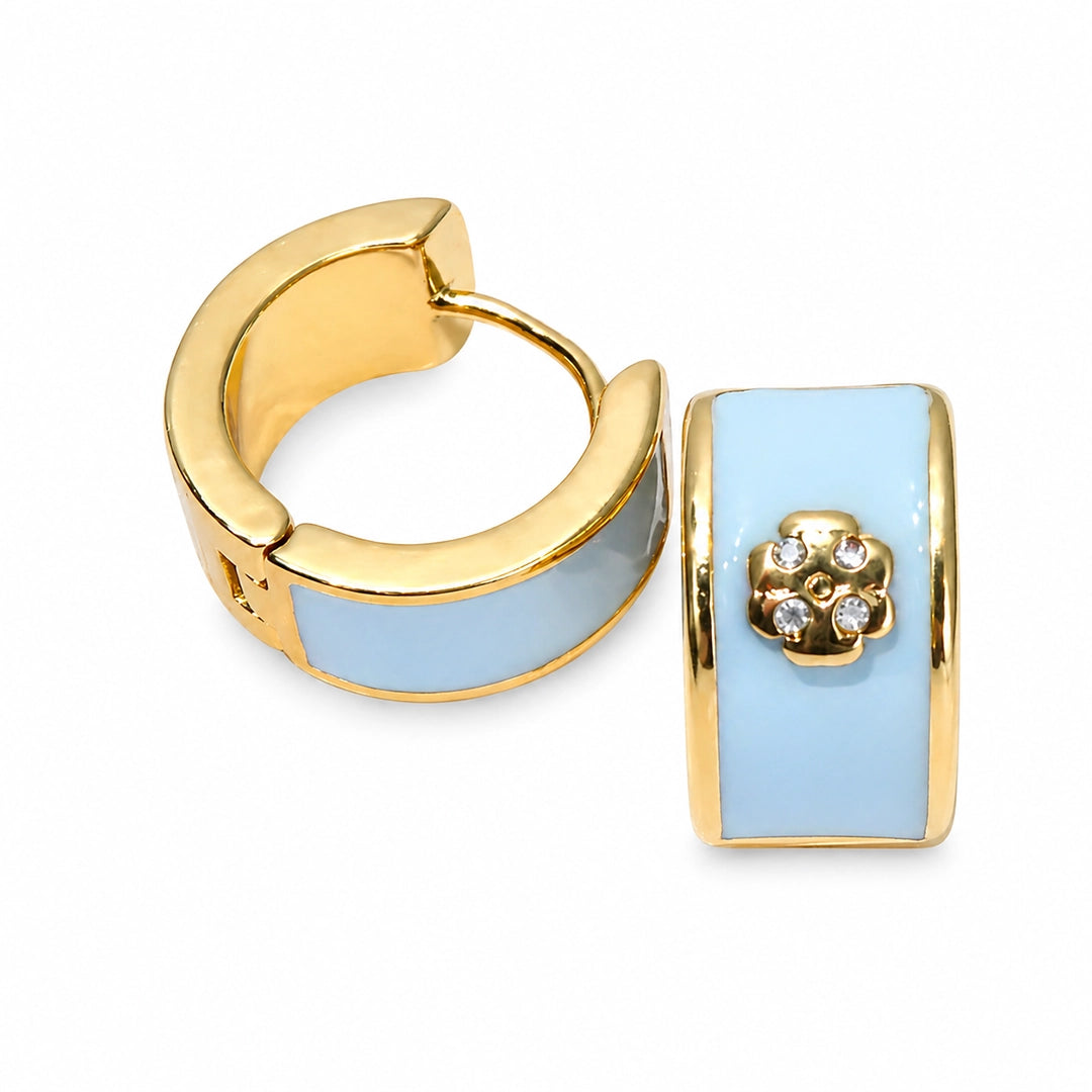 Powder Blue Floral Accent Hoop Earrings