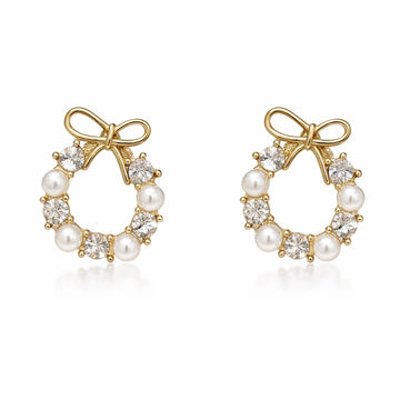 Pearl & Crystal Bow Wreath Stud Earrings