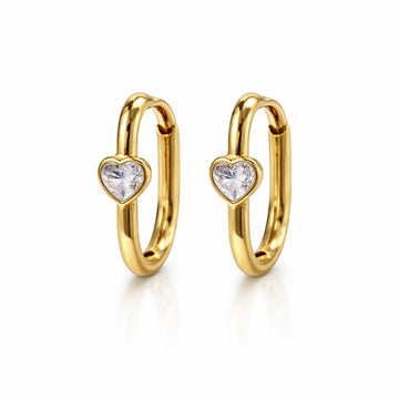 Crystal Heart Huggie Hoop Earrings