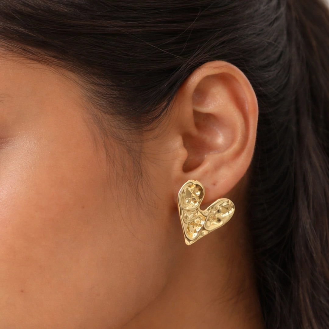 Molten Heart Gold Stud Earrings