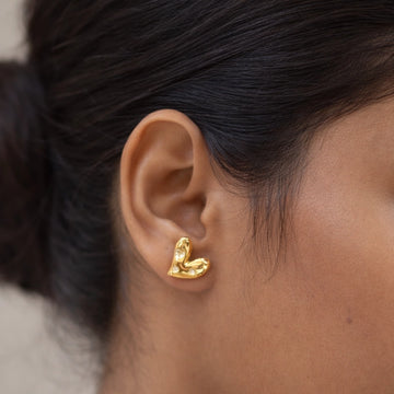 Golden Heart Crystal Stud Earrings