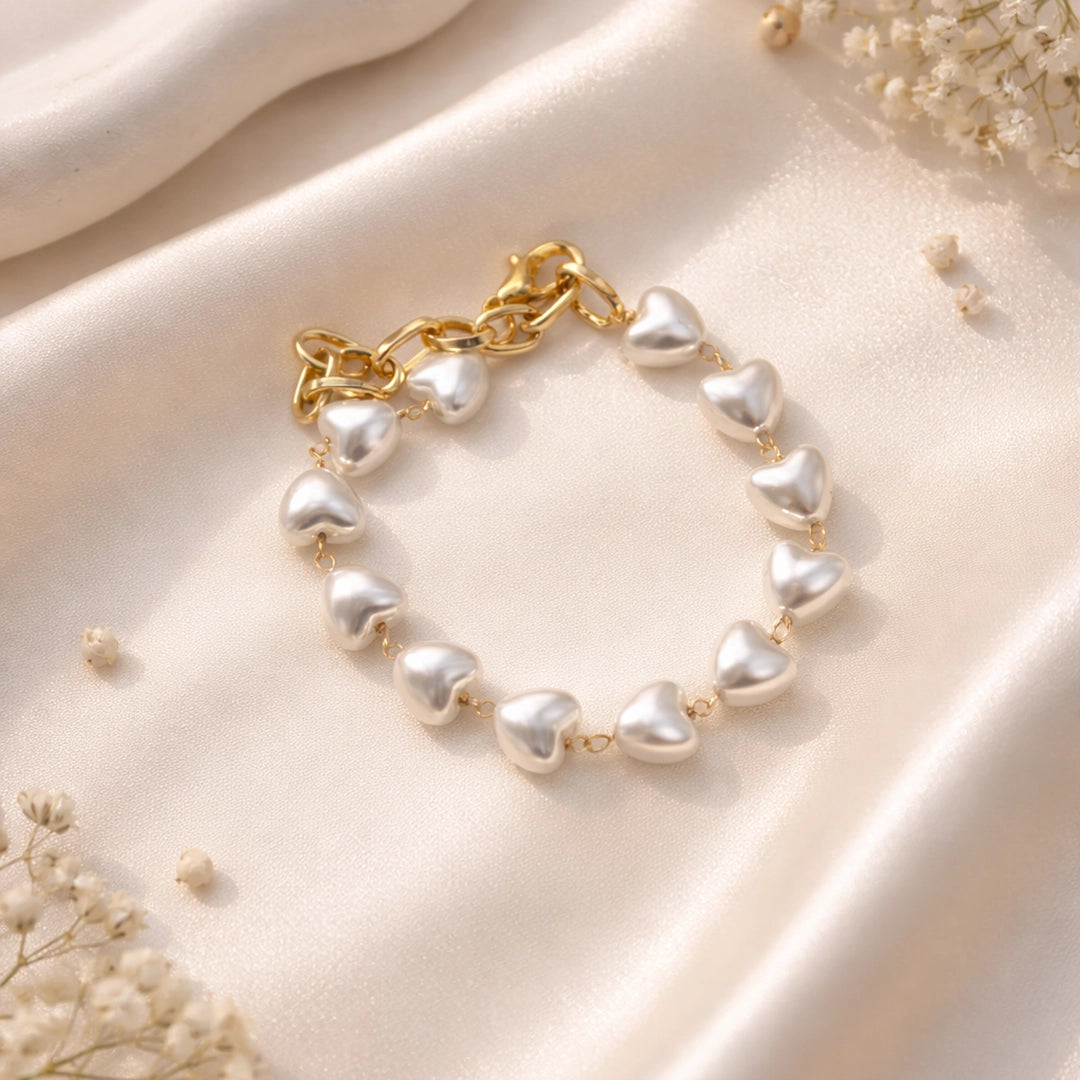 Golden Whisper Heart Pearl Bracelet