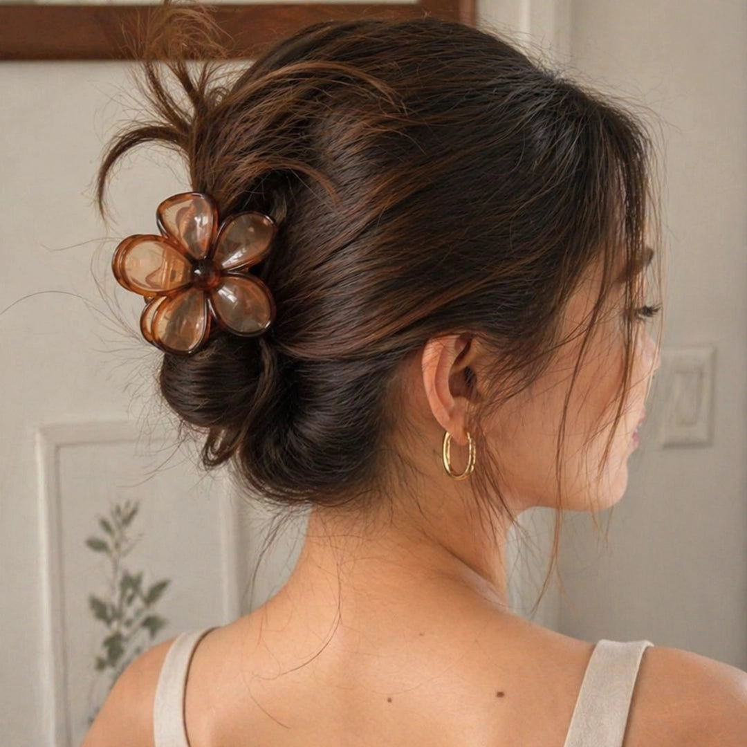 Mocha Bloom Claw Clip- Large