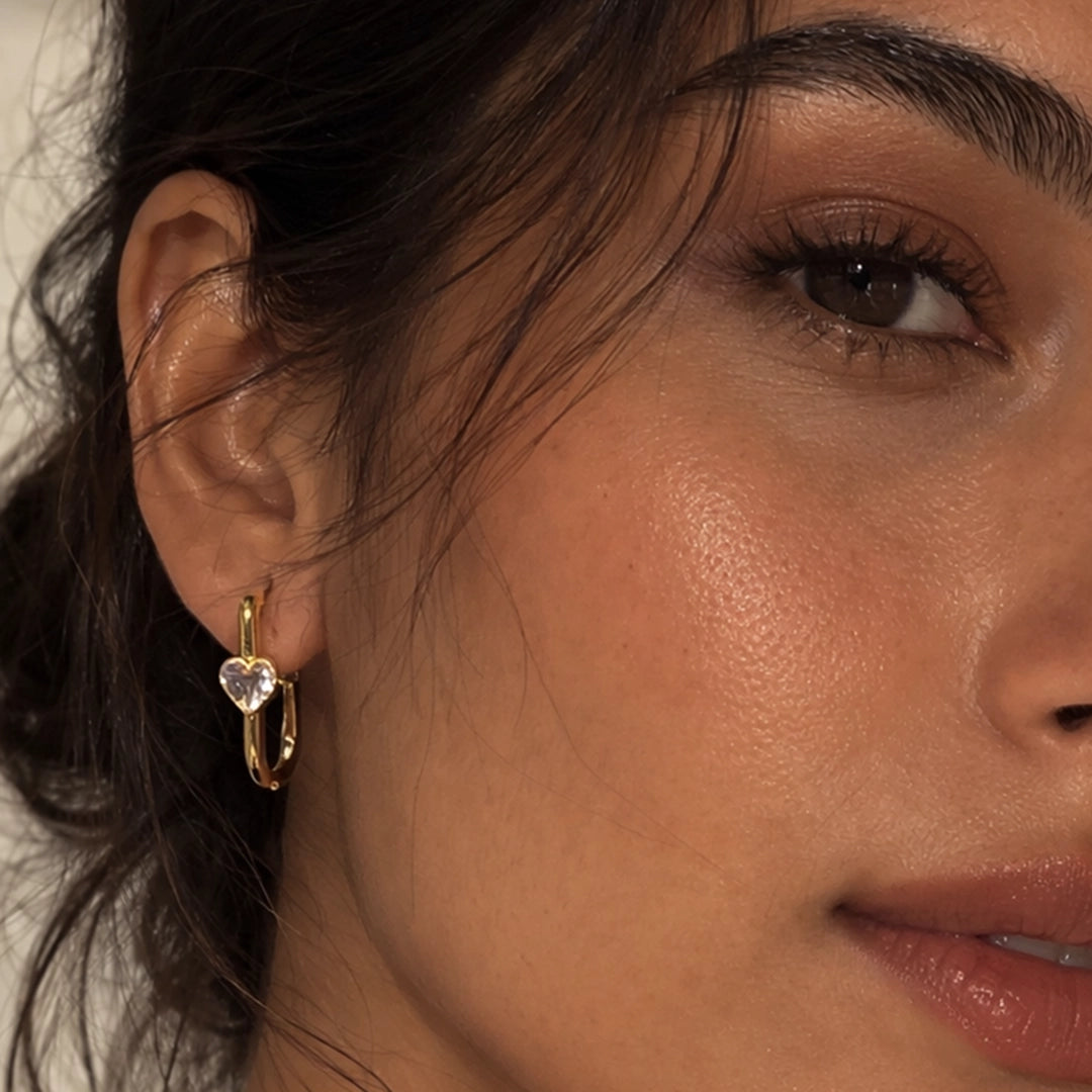 Crystal Heart Huggie Hoop Earrings