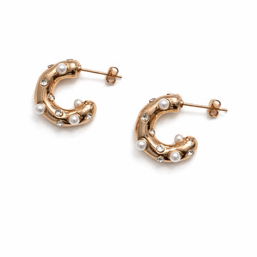 Celeste Pearl Embellished Rose Gold Hoop Earrings