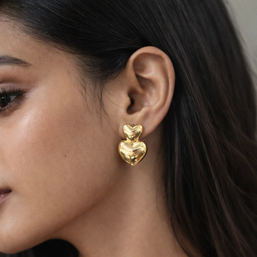 Double Heart Statement Earrings