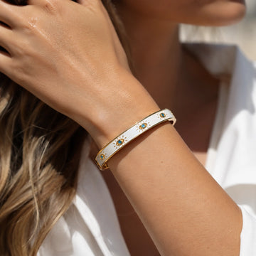 White Evil Eye Enamel Kada - Size 2'6 - 2'10