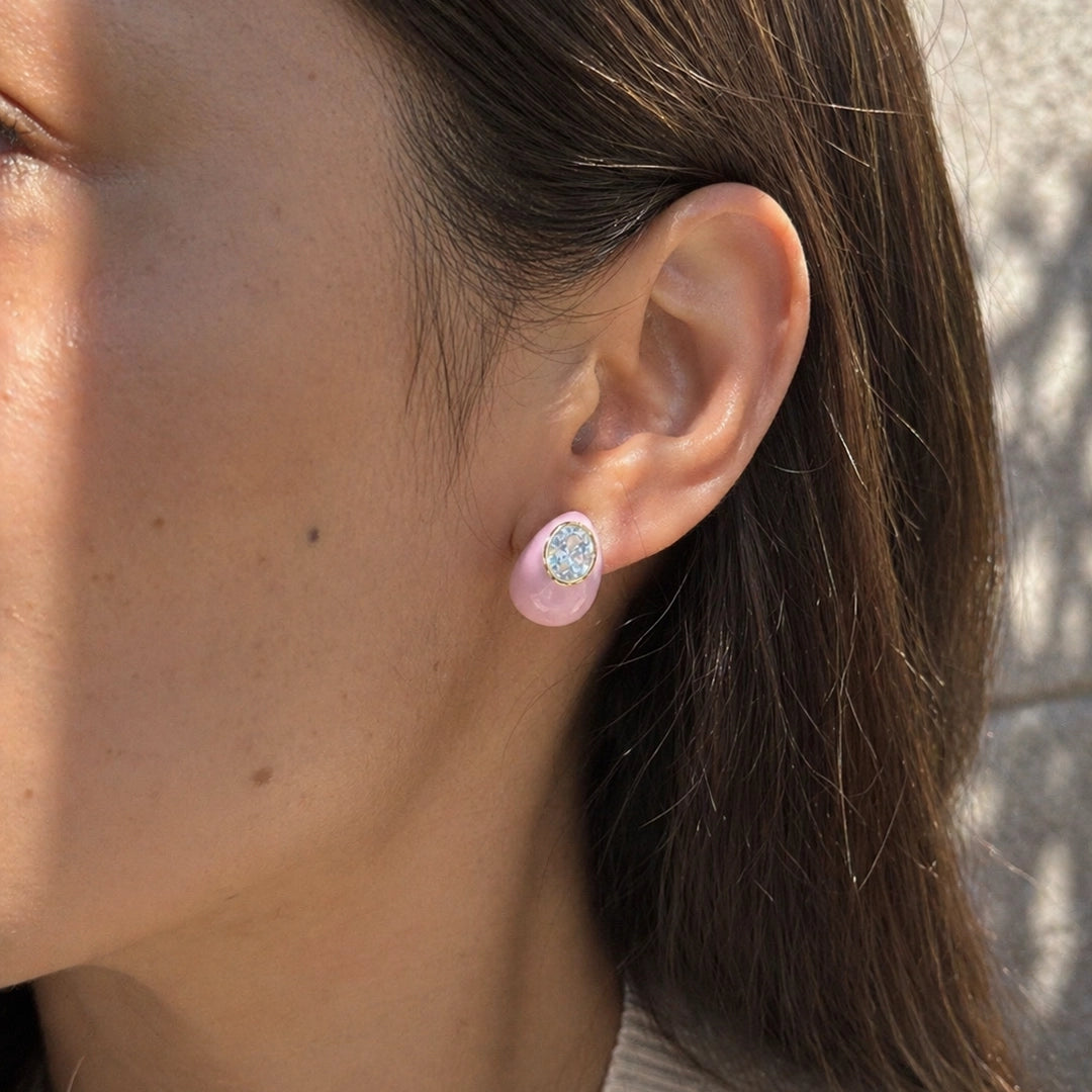 Blush Pink Crystal Stud Hoop Earrings