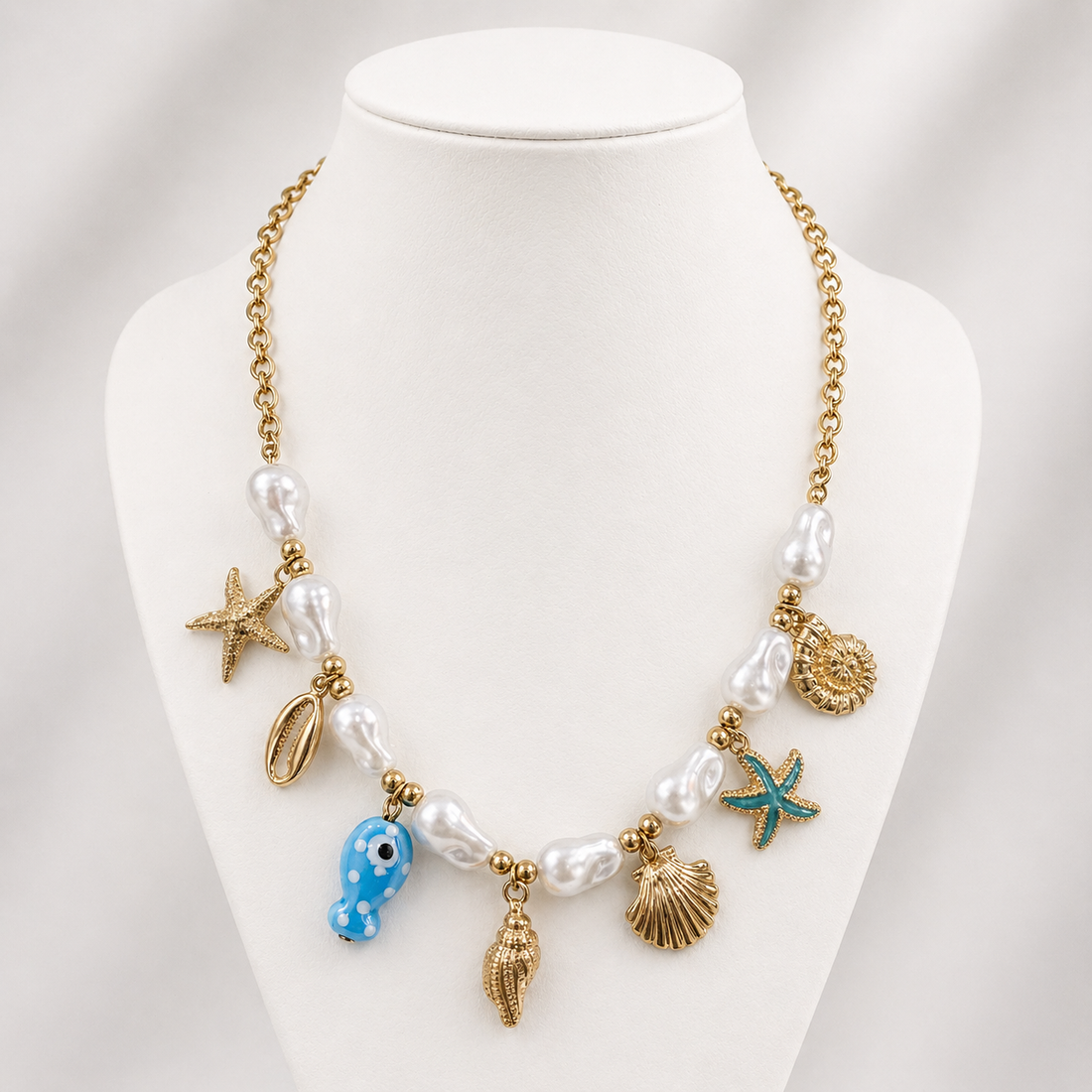 Coastal Pearl Charm Necklace