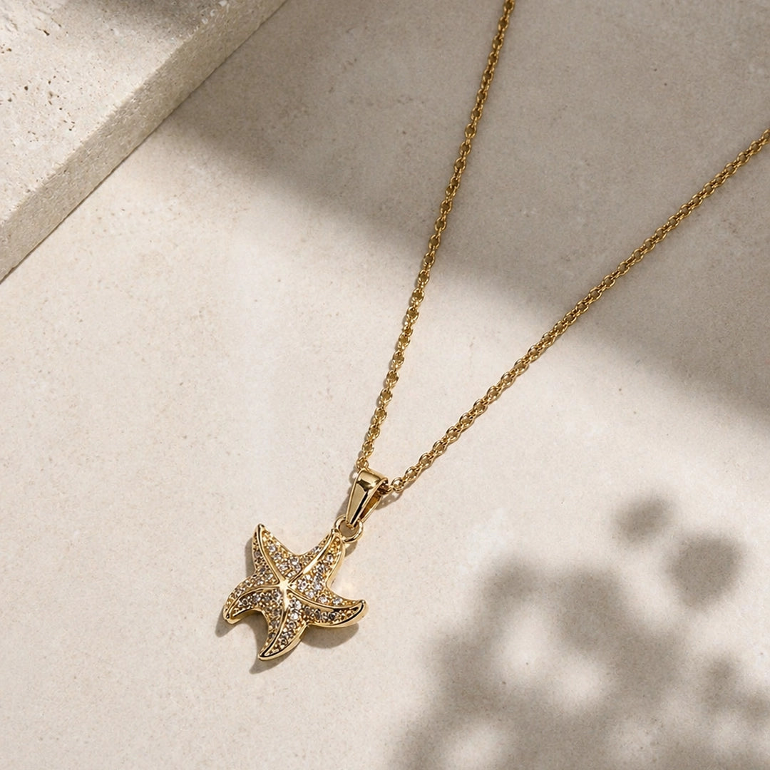 Crystal Starfish Pendant Necklace