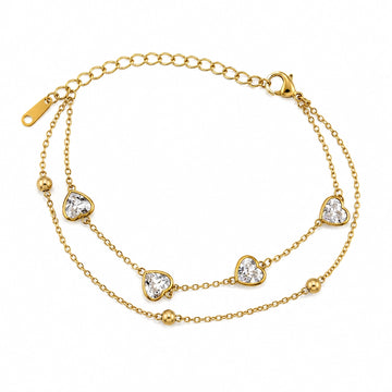 Crystal Heart Double Layer Bracelet